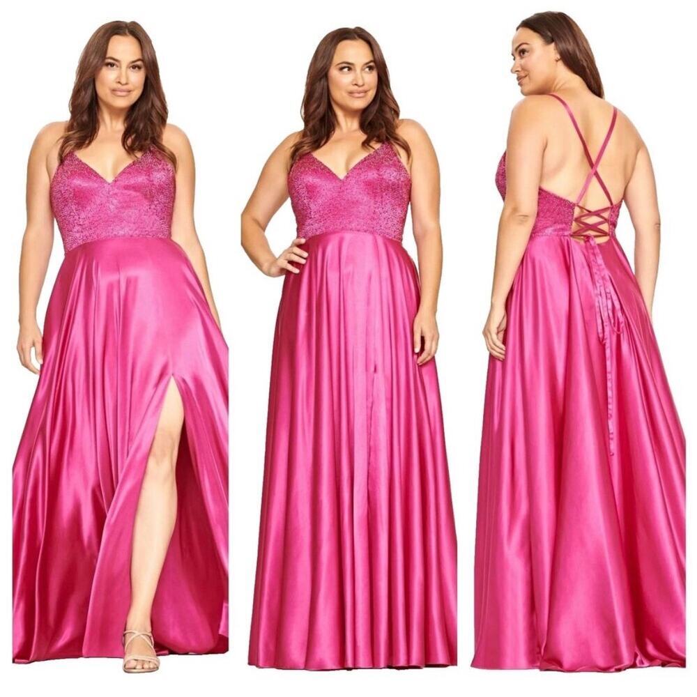 NEW NWT Faviana FA9524 Rasperry Pink Bejeweled Maxi Gown Size 12